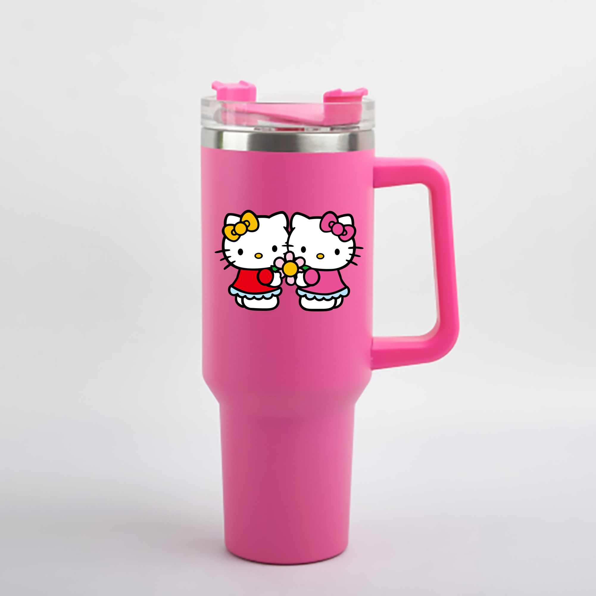 （画像用） Hello Kitty ハローキティ 1200mL車用タンブラー - クリスタルステッカー（プラスチックストロー付き）
